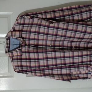 Banana Republic long sleeve button down shirt purple pink plaid XL